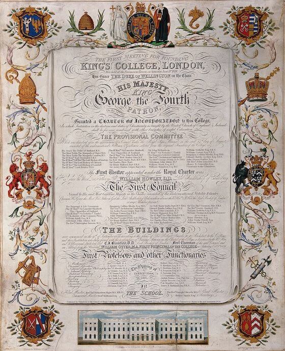 King's was granted a royal charter by King George IV.